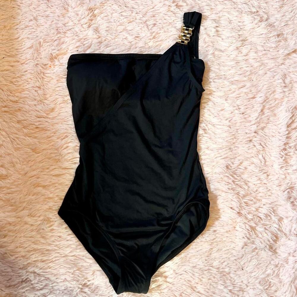 Michael Kors One Shoulder Black Sexy Gold Chain Luxury Vaca One Piece Swimsuitโ